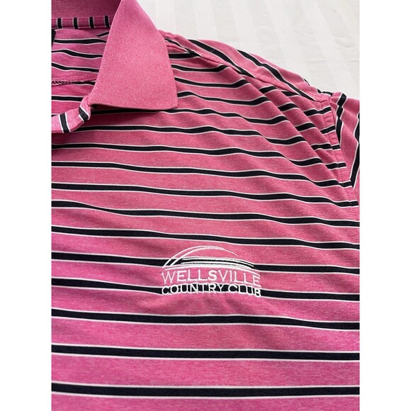 Footjoy FJ Polo Golf Shirt Size Men’s 2XL.  Pink Black Strip Wellsville CC Logo - Picture 2 of 7